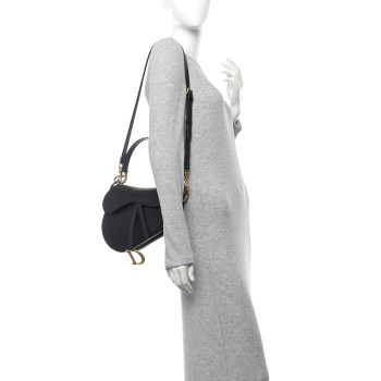 CHRISTIAN DIOR Grained Calfskin Saddle Bag With Strap Black
