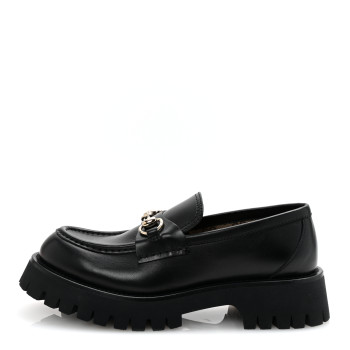 GUCCI Real Betis Glamour Calfskin Horsebit Womens Mocassin Loafers 39 Black