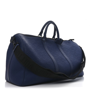 LOUIS VUITTON Embossed Calfskin Monogram Shadow Keepall Bandouliere 50 Navy Blue
