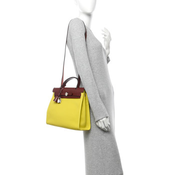 HERMES Vache Hunter Toile Herbag Zip 31 PM Lime Rouge H
