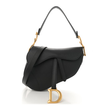 CHRISTIAN DIOR Grained Calfskin Saddle Bag With Strap Black