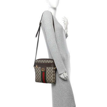 GUCCI GG Supreme Monogram Web Small Ophidia Messenger Bag Brown