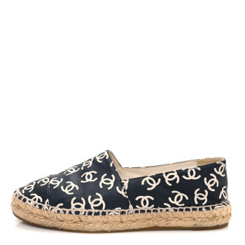 CHANEL Lambskin Printed CC Espadrilles 36 Black White