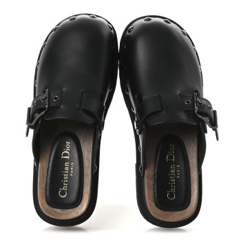 CHRISTIAN DIOR Calfskin Diorquake Buckled Lug Sole 15mm Clogs 36 Black