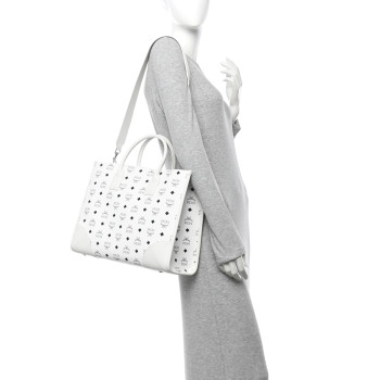 MCM Visetos Large Munchen Tote White