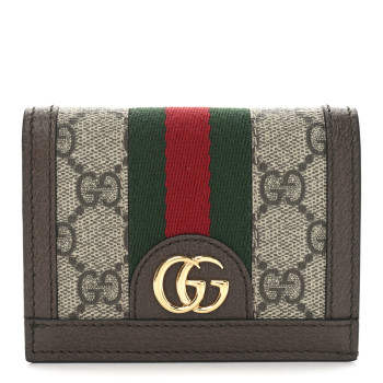 GUCCI GG Supreme Monogram Web Ophidia Card Case Beige New Acero