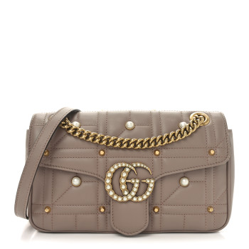 GUCCI Calfskin Matelasse Studded Small Pearly GG Marmont Shoulder Bag Porcelain Rose