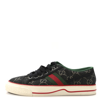 GUCCI New Denim GG Monogram Web Womens 1977 Tennis Sneakers 39 Black Ivory