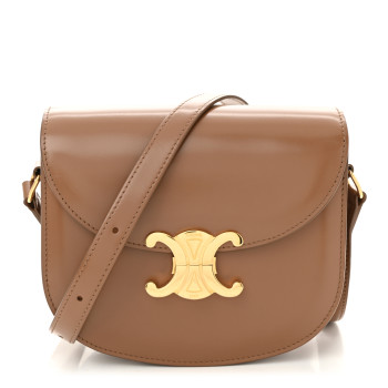 CELINE Shiny Calfskin Besace Clea Triomphe Bronze