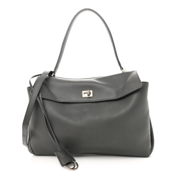 BALENCIAGA Natural Smooth Calfskin Medium Rodeo Top Handle Handbag Grey