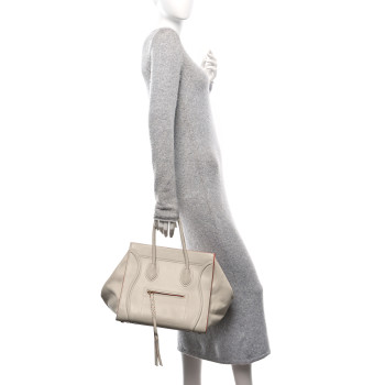 CELINE Smooth Calfskin Medium Phantom Luggage Chalk Orange Trim
