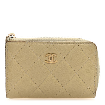 CHANEL Caviar Quilted Zipped Key Holder Case Light Green