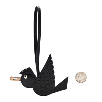 HERMES Swift Alligator Birdy Bag Charm Black