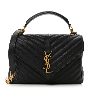 SAINT LAURENT Sheepskin Matelasse Chevron Monogram Medium College Bag Black