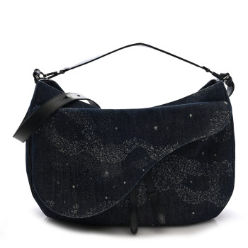 CHRISTIAN DIOR X PETER DOIG Denim Printed Saddle Soft Bag Black Multicolor