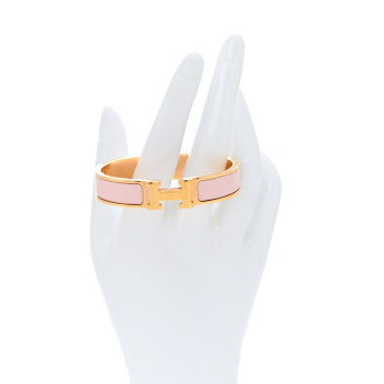 HERMES Enamel Narrow Clic Clac H Bracelet PM Rose Candeur