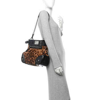 DOLCE & GABBANA Calf Hair Leopard Print Patent Miss Silky Satchel Naturale