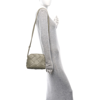 BOTTEGA VENETA Lambskin Maxi Intreccio Small Cassette Camera Bag Travertine