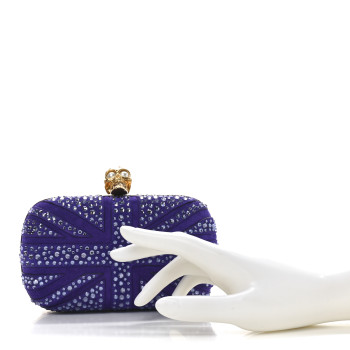 ALEXANDER MCQUEEN Suede Crystal Britannia Skull Box Clutch Purple