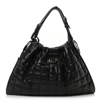 GUCCI Calfskin Quilted Medium Deco Tote Bag Black