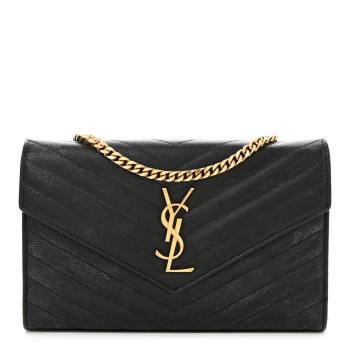 SAINT LAURENT Grain De Poudre Matelasse Chevron Monogram Chain Wallet Black
