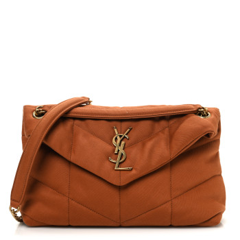 SAINT LAURENT Canvas Quilted Small Loulou Puffer Monogram Chain Satchel Hot Rust