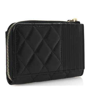 CHANEL Caviar Quilted CC Zip Around Card Holder Black