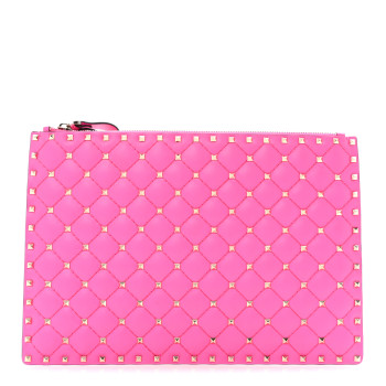 VALENTINO GARAVANI Vitello Rockstud Spike It Zip Pouch Azalea