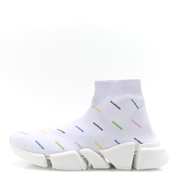 BALENCIAGA Technical 3D Recycled Knit Allover Logo Womens Speed 2.0 Sneakers 41 White Multicolor