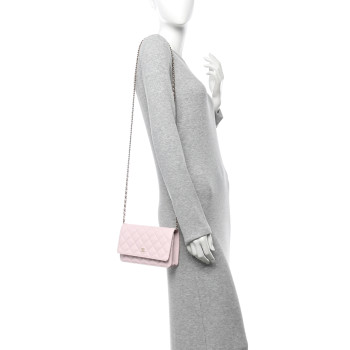CHANEL Caviar Quilted Wallet on Chain WOC Light Pink