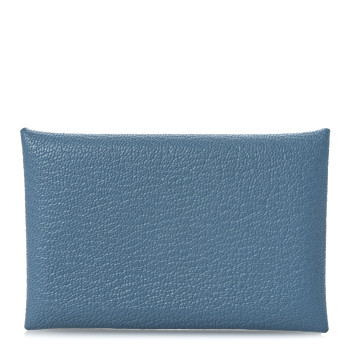 HERMES Chevre Mysore Verso Calvi Card Case New Bleu Jean Havane