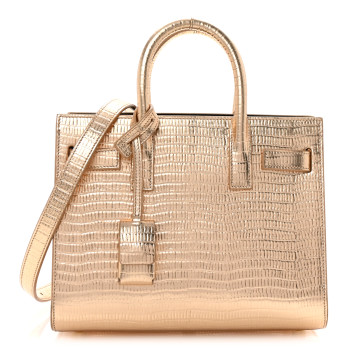 SAINT LAURENT Metallic Calfskin Lizard Embossed Nano Sac De Jour Gold