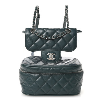 CHANEL Crumpled Calfskin PVC Quilted Backpack Green