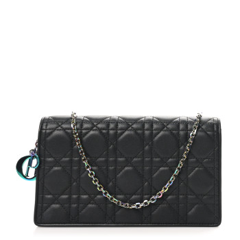 CHRISTIAN DIOR Lambskin Cannage Lady Dior Pouch Black