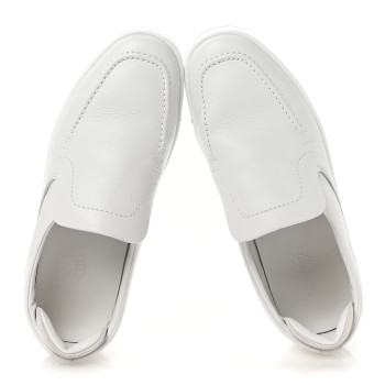 HERMES Calfskin Suede Goatskin Kiddy Slip On Sneakers 38 White