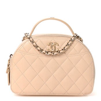 CHANEL Caviar Quilted Top Handle Vanity Case Light Beige