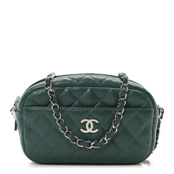 CHANEL Lambskin Quilted Small Timeless Camera Case Green