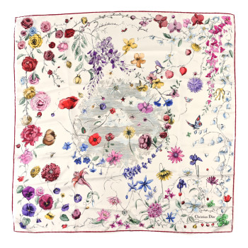 CHRISTIAN DIOR Silk Florilegio 90 Square Scarf Red