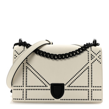CHRISTIAN DIOR Ultra Matte Calfskin Studded Medium Diorama Flap Bag White Black