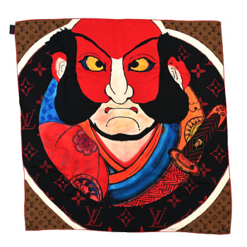 LOUIS VUITTON Silk Monogram Kabuki Sticker Square Scarf