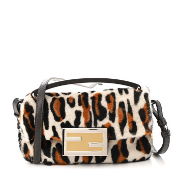 FENDI Calf Hair Leopard Print Phone Baguette Moro
