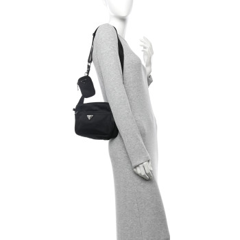 PRADA Re-Nylon Vela Saffiano Pocket Double Zip Shoulder Bag Black