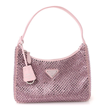 PRADA Satin Crystal Mini Re-Edition 2000 Bag Alabastro