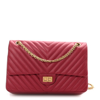 CHANEL Metallic Aged Calfskin Chevron Quilted 2.55 Reissue 226 Flap Red