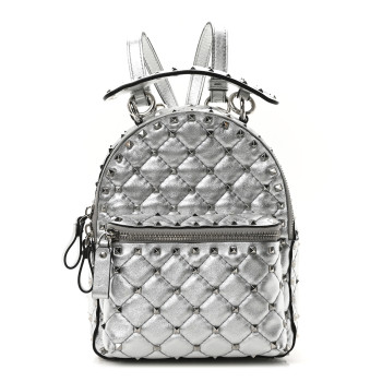 VALENTINO GARAVANI Metallic Nappa Mini Rockstud Spike Backpack Silver