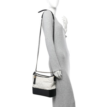 CHANEL Aged Calfskin Quilted Medium Gabrielle Hobo Black White