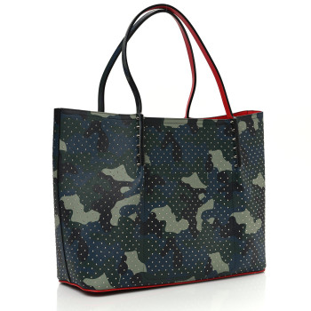 CHRISTIAN LOUBOUTIN Calfskin Spiked Camouflage Large Cabarock Shopper Tote Multicolor
