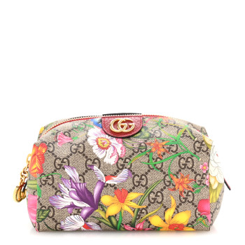 GUCCI Soft GG Supreme Monogram Flora Calfskin Medium Ophidia Cosmetic Case Beige Ebony Multicolor Rosso