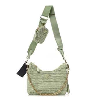 PRADA Yarn Raffia Effect Crochet Re-Edition 2005 Shoulder Bag Acqua