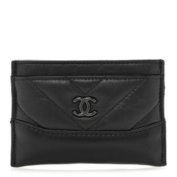 CHANEL Aged Calfskin Chevron Quilted Gabrielle Card Holder So Black